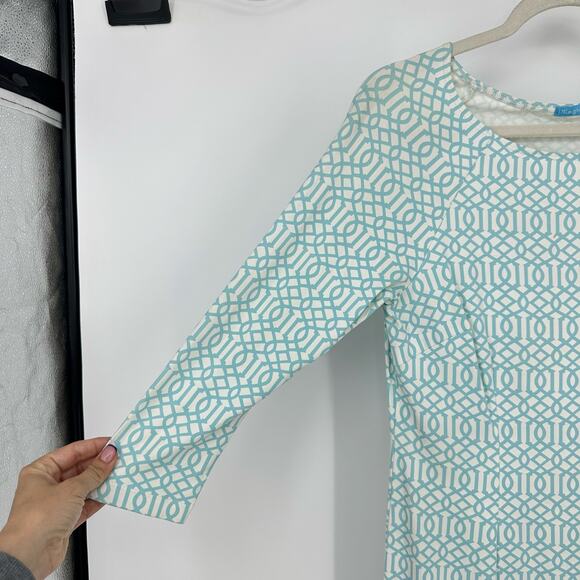 J. McLaughlin Mini Dress Size XS Catalina Cloth Nylon 3/4 Sleeve White Green - Picture 11 of 12